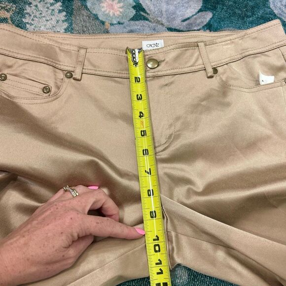 Cache Gold Dress Pants Womens 10 Beige Flare Leg Stretch Cotton Trouser Shiny - Picture 11 of 15